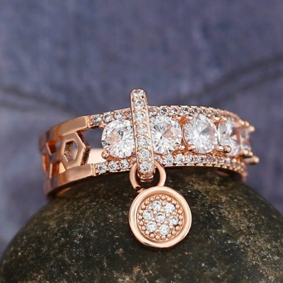 18k Rose Gold Plated Cubic Zircon Wedding Ring New - Picture 4 of 6